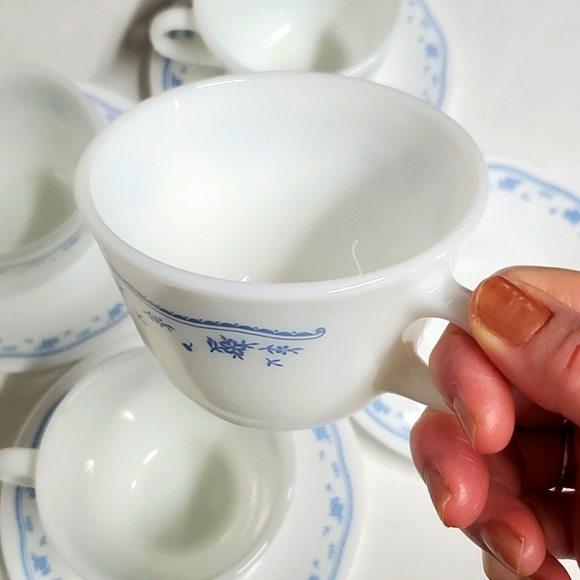 4 Sets Pyrex Corelle Cups & Saucers  Matching Morning Blue Pattern Mugs - Picture 11 of 17